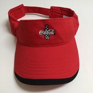 Coca Cola Racing Visor Cap Checkered Coke Bottle Hat NASCAR Strap Adjusts Cotton